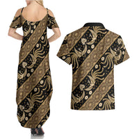 Indonesia Batik Pattern Couples Matching Summer Maxi Dress and Hawaiian Shirt Gold Version