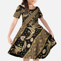 Indonesia Batik Pattern Family Matching Mermaid Dress and Hawaiian Shirt Gold Version