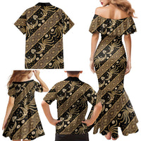 Indonesia Batik Pattern Family Matching Mermaid Dress and Hawaiian Shirt Gold Version