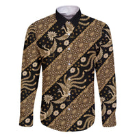 Indonesia Batik Pattern Family Matching Off The Shoulder Long Sleeve Dress and Hawaiian Shirt Gold Version