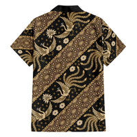 Indonesia Batik Pattern Family Matching Short Sleeve Bodycon Dress and Hawaiian Shirt Gold Version