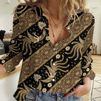 Indonesia Batik Pattern Women Casual Shirt Gold Version