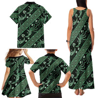 Indonesia Batik Pattern Family Matching Tank Maxi Dress and Hawaiian Shirt Green Version