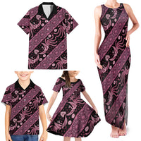 Indonesia Batik Pattern Family Matching Tank Maxi Dress and Hawaiian Shirt Pink Version