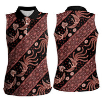 Indonesia Batik Pattern Women Sleeveless Polo Shirt Red Version