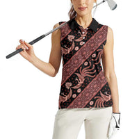 Indonesia Batik Pattern Women Sleeveless Polo Shirt Red Version