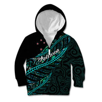 Personalised Aotearoa Kid Hoodie Silver Fern Mix Paua Shell Polynesian Pattern LT01 Zip Hoodie Black - Polynesian Pride