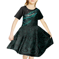 personalised-aotearoa-kid-short-sleeve-dress-silver-fern-mix-paua-shell-polynesian-pattern