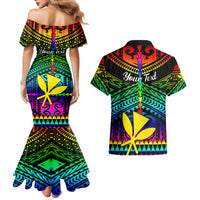 Personalised Hawaii Couples Matching Mermaid Dress and Hawaiian Shirt Kanaka Maoli Kakau 2023 National Coming Out Day LT01 - Polynesian Pride