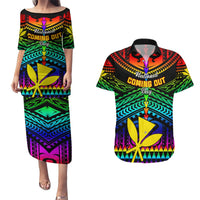 Personalised Hawaii Couples Matching Puletasi Dress and Hawaiian Shirt Kanaka Maoli Kakau 2023 National Coming Out Day LT01 Black - Polynesian Pride
