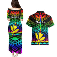 Personalised Hawaii Couples Matching Puletasi Dress and Hawaiian Shirt Kanaka Maoli Kakau 2023 National Coming Out Day LT01 - Polynesian Pride