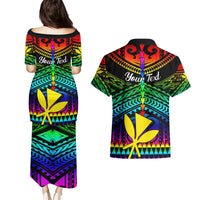 Personalised Hawaii Couples Matching Puletasi Dress and Hawaiian Shirt Kanaka Maoli Kakau 2023 National Coming Out Day LT01 - Polynesian Pride