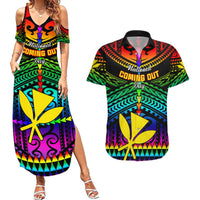 Personalised Hawaii Couples Matching Summer Maxi Dress and Hawaiian Shirt Kanaka Maoli Kakau 2023 National Coming Out Day LT01 Black - Polynesian Pride