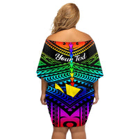 Personalised Hawaii Off Shoulder Short Dress Kanaka Maoli Kakau 2023 National Coming Out Day LT01 - Polynesian Pride