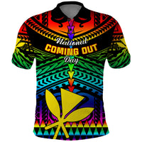 Personalised Hawaii Polo Shirt Kanaka Maoli Kakau 2023 National Coming Out Day LT01 Black - Polynesian Pride