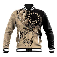 Cook Islands Turtle Baseball Jacket Stars and Hibiscus - Beige