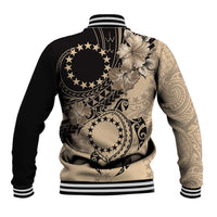 Cook Islands Turtle Baseball Jacket Stars and Hibiscus - Beige