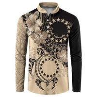 Cook Islands Turtle Button Sweatshirt Stars and Hibiscus - Beige