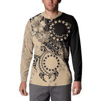 Cook Islands Turtle Button Sweatshirt Stars and Hibiscus - Beige