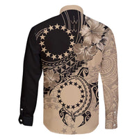 Cook Islands Turtle Family Matching Short Sleeve Bodycon Dress and Hawaiian Shirt Stars and Hibiscus - Beige