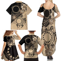 Cook Islands Turtle Family Matching Summer Maxi Dress and Hawaiian Shirt Stars and Hibiscus - Beige