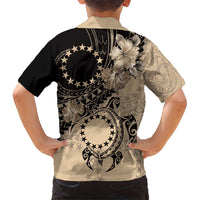 Cook Islands Turtle Kid Hawaiian Shirt Stars and Hibiscus - Beige
