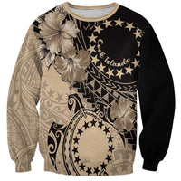 Cook Islands Turtle Sweatshirt Stars and Hibiscus - Beige
