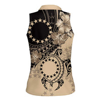Cook Islands Turtle Women Sleeveless Polo Shirt Stars and Hibiscus - Beige