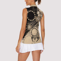 Cook Islands Turtle Women Sleeveless Polo Shirt Stars and Hibiscus - Beige