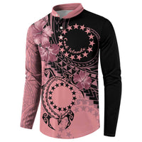 Cook Islands Turtle Button Sweatshirt Stars and Hibiscus - Pink