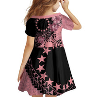 Cook Islands Turtle Family Matching Off Shoulder Short Dress and Hawaiian Shirt Stars and Hibiscus - Pink