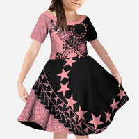 Cook Islands Turtle Family Matching Puletasi and Hawaiian Shirt Stars and Hibiscus - Pink LT01 Daughter's Dress Pink - Polynesian Pride