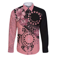 Cook Islands Turtle Family Matching Puletasi and Hawaiian Shirt Stars and Hibiscus - Pink LT01 Dad's Shirt - Long Sleeve Pink - Polynesian Pride