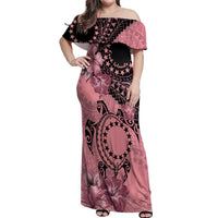 Cook Islands Turtle Off Shoulder Maxi Dress Stars and Hibiscus - Pink