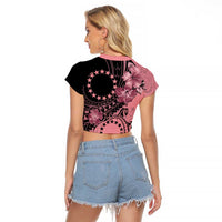 Cook Islands Turtle Raglan Cropped T Shirt Stars and Hibiscus - Pink