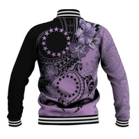 Cook Islands Turtle Baseball Jacket Stars and Hibiscus - Purple