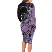 Cook Islands Turtle Family Matching Long Sleeve Bodycon Dress and Hawaiian Shirt Stars and Hibiscus - Purple LT01 - Polynesian Pride