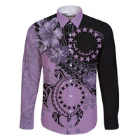 Cook Islands Turtle Family Matching Short Sleeve Bodycon Dress and Hawaiian Shirt Stars and Hibiscus - Purple LT01 Dad's Shirt - Long Sleeve Purple - Polynesian Pride