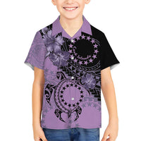 Cook Islands Turtle Family Matching Short Sleeve Bodycon Dress and Hawaiian Shirt Stars and Hibiscus - Purple LT01 Son's Shirt Purple - Polynesian Pride