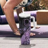 Cook Islands Turtle Tumbler With Handle Stars and Hibiscus - Purple