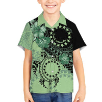 Cook Islands Turtle Family Matching Puletasi and Hawaiian Shirt Stars and Hibiscus - Green LT01 Son's Shirt Green - Polynesian Pride