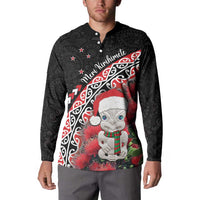 New Zealand Christmas Meri Kirihimete Button Sweatshirt Santa Hei Tiki Pohutukawa