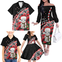 New Zealand Christmas Meri Kirihimete Family Matching Off The Shoulder Long Sleeve Dress and Hawaiian Shirt Santa Hei Tiki Pohutukawa