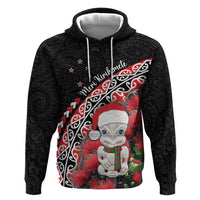 New Zealand Christmas Meri Kirihimete Zip Hoodie Santa Hei Tiki Pohutukawa LT01 Pullover Hoodie Black - Polynesian Pride