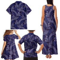 Deep Blue Monstera Family Matching Tank Maxi Dress and Hawaiian Shirt Polynesian Tribal Pattern LT01 - Polynesian Pride
