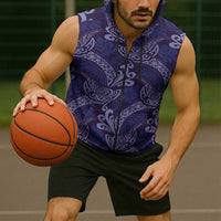 Deep Blue Monstera Sleeveless Zip Hoodie Polynesian Tribal Pattern - Polynesian Pride