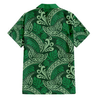 Forest Green Monstera Family Matching Off The Shoulder Long Sleeve Dress and Hawaiian Shirt Polynesian Tribal Pattern - Polynesian Pride