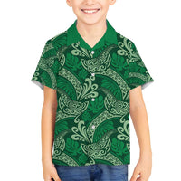 Forest Green Monstera Family Matching Off Shoulder Maxi Dress and Hawaiian Shirt Polynesian Tribal Pattern LT01 Son's Shirt Green - Polynesian Pride