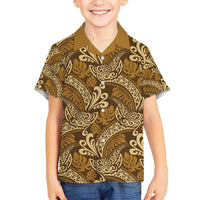 Brown Gold Monstera Family Matching Tank Maxi Dress and Hawaiian Shirt Polynesian Tribal Pattern - Polynesian Pride