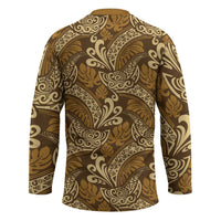 Brown Gold Monstera Hockey Jersey Polynesian Tribal Pattern - Polynesian Pride